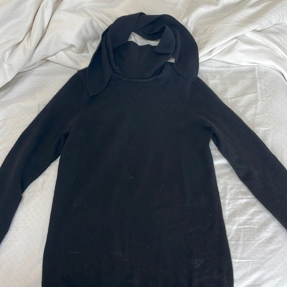 Black cashmere turtleneck tie sweater